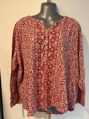 Style & Co 3x Bohemian Floral Button-Front Women’s Blouse in Rose-Mustard